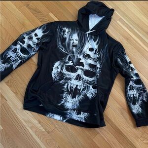 Black Graphic Hoodie with Skull Design